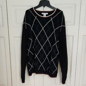 Vintage Geoffrey Beene Black Sweater with Argyle Pattern